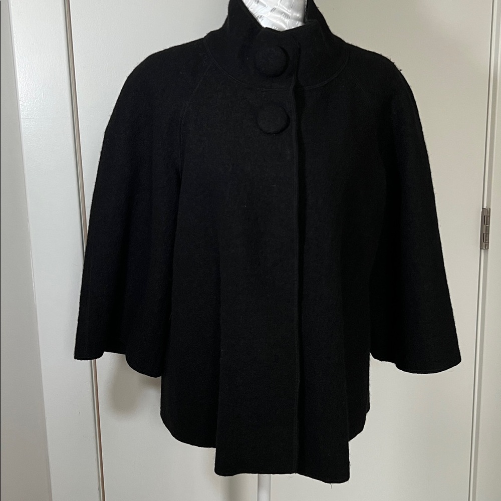 SOLD Sandro 100% Wool Black A-Line Cape Coat